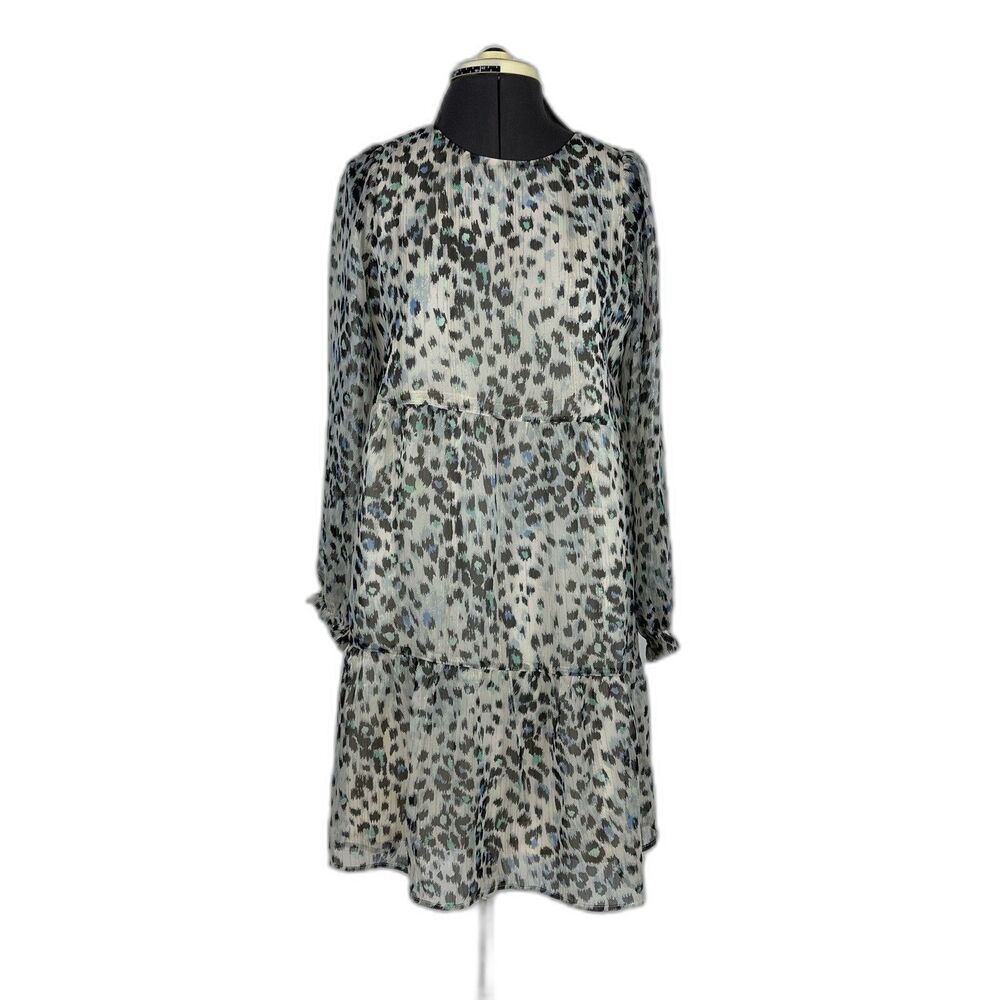 Loft Ann Taylor Dress XS Leopard Print Shimmery Ruffle Tiered Semi Sheer Flowy